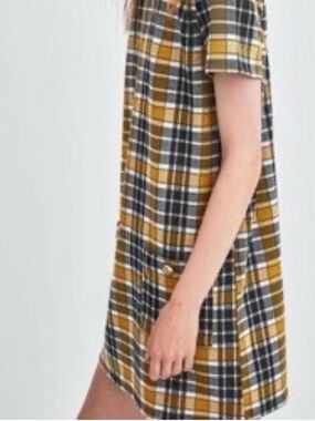 Como Vintage Black Plaid Dress with Mustard Accents